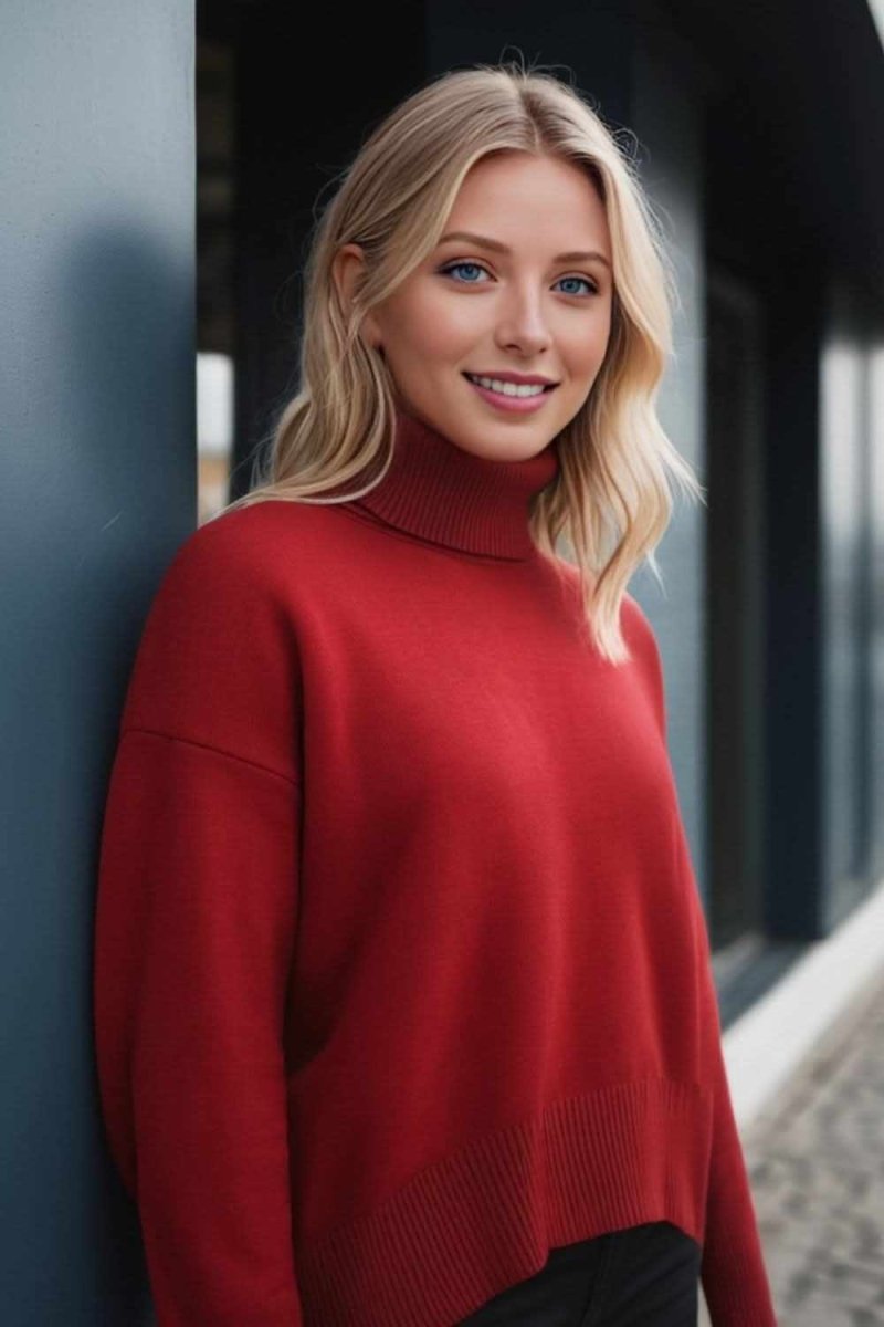 Basic Bae Turtleneck Dropped Shoulder Long Sleeve Sweater - Love Salve